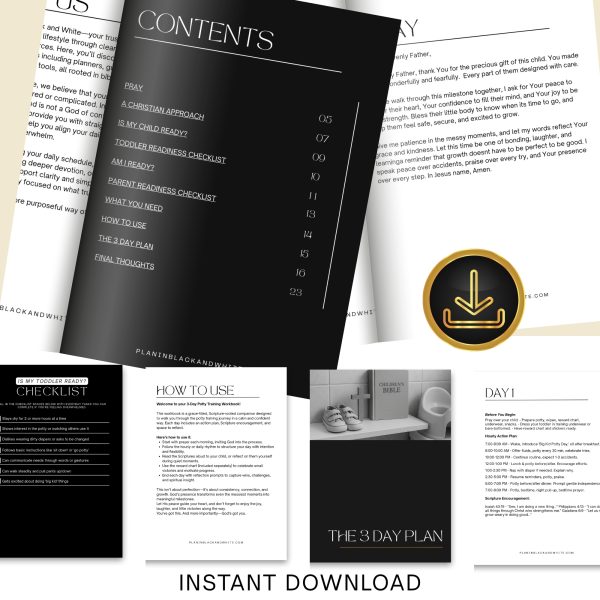 Printable Christian potty training ebook for toddlers, includes a 3-day step-by-step plan, readiness checklist, and Scripture-based encouragement for parents